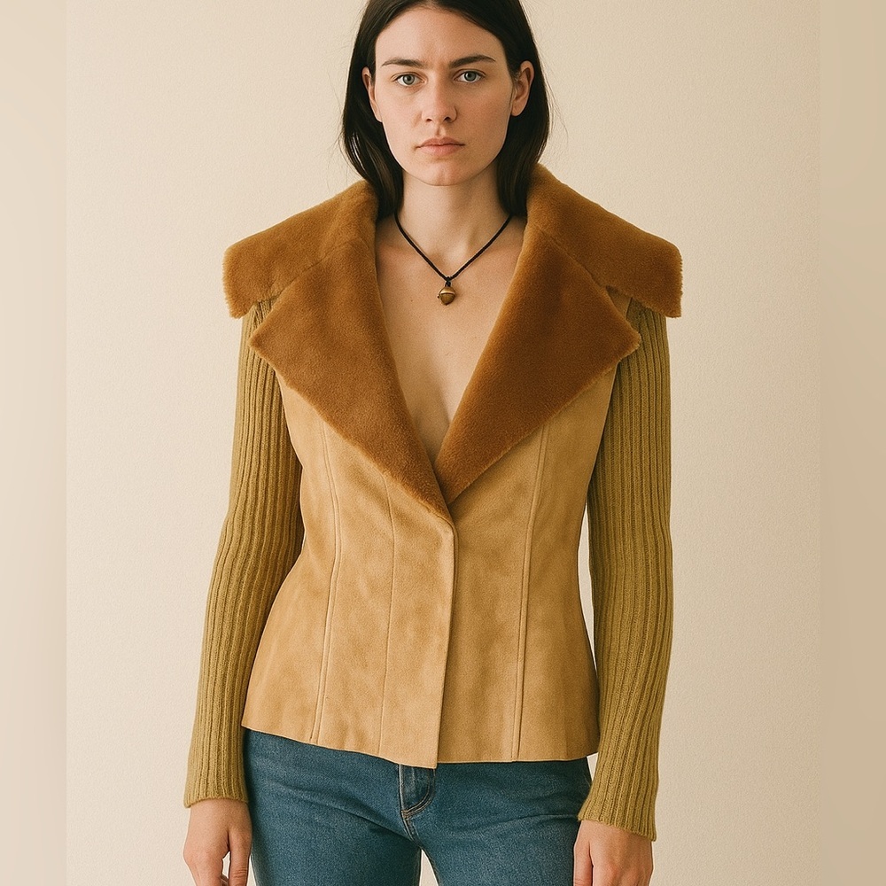 Harold's Tan & Brown Teddy Jacket with Ribbed Sleeves